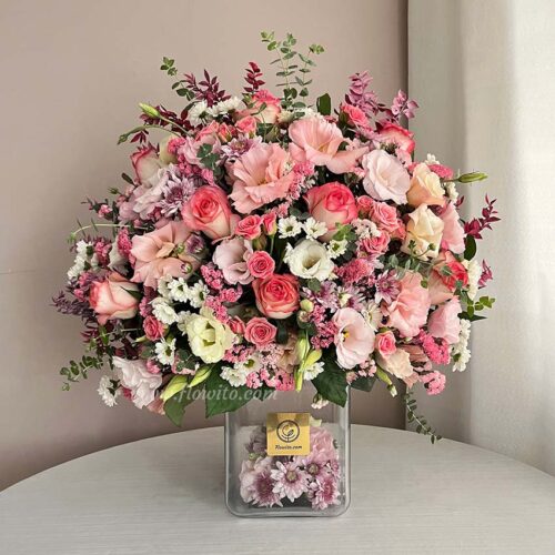 باکس گل شیشه ای تم صورتی کد 405